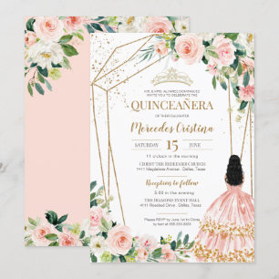 Invitation Quinceanera Blush Roses Rose et Or, Girl Gown I