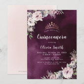 Invitation Quinceanera bohème floral violet prune et rose pou (Devant / Derrière)
