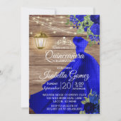 Invitation Quinceañera Bois et Fleurs Bleues Foncé (Devant)