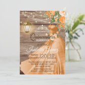 Invitation Quinceañera Bois et fleurs orange (Debout devant)
