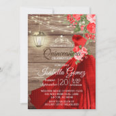 Invitation Quinceañera Bois et Fleurs rouges (Devant)