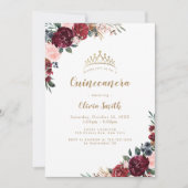 Invitation Quinceanera bordeaux boho à fleurs rustiques (Devant)