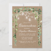 Invitation Quinceanera Botanique Vert Bois Cadre Kraft (Devant)