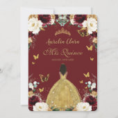 Invitation Quinceañera Bourgogne Blanc Or Floral Brown fille (Dos)