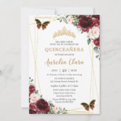 Invitation Quinceañera Bourgogne Blush Floral Princesse Tiara (Devant)