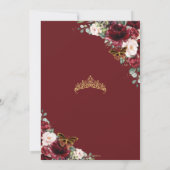 Invitation Quinceañera Bourgogne Blush Floral Princesse Tiara (Dos)