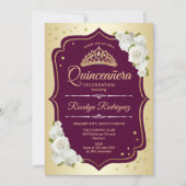 Invitation Quinceanera - Bourgogne d'or (Devant)