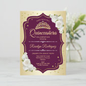 Invitation Quinceanera - Bourgogne d'or (Debout devant)