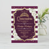 Invitation Quinceanera - Bourgogne d'or (Debout devant)