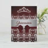 Invitation Quinceanera Bourgogne étincelle Diamond Tiara Bow (Debout devant)