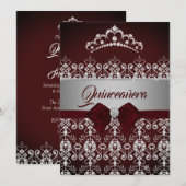 Invitation Quinceanera Bourgogne étincelle Diamond Tiara Bow (Devant / Derrière)