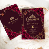 Invitation Quinceanera Bourgogne Gold Floral