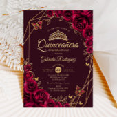 Invitation Quinceanera Bourgogne Gold Floral