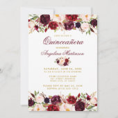 Invitation Quinceanera Bourgogne Or Floral (Devant)