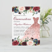 Invitation Quinceanera Bourgogne Parties scintillant Florale  (Debout devant)