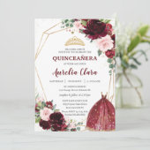 Invitation Quinceañera Bourgogne rose Floral Rose Ball (Debout devant)
