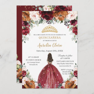 Invitation Quinceañera Bourgogne rouille rouille rouille Flor