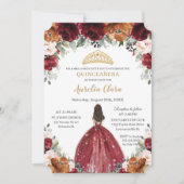 Invitation Quinceañera Bourgogne rouille rousse princesse Flo (Devant)