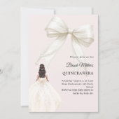 Invitation Quinceanera bow ivory dress blush pink (Devant)
