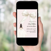 Invitation Quinceanera bow ivory dress blush pink