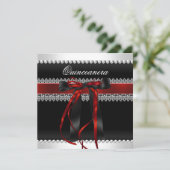 Invitation Quinceanera Bow rouge noir Pearl Lace Diamond (Debout devant)