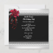 Invitation Quinceanera Bow rouge noir Pearl Lace Diamond (Dos)