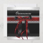 Invitation Quinceanera Bow rouge noir Pearl Lace Diamond (Devant)