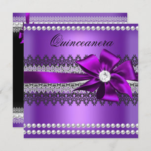 Invitation Quinceanera Bow violet noir perle de dentelle Diam