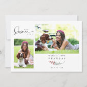 Invitation Quinceañera Branches Rouge tendance Español 2 Phot (Devant)