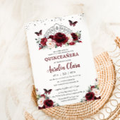 Invitation Quinceañera Burgundy Blush Floral Argent Couronne