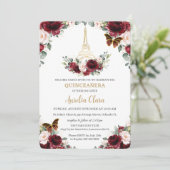 Invitation Quinceañera Burgundy Blush Floral Paris Butterfly (Debout devant)