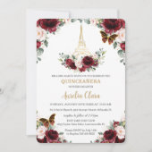 Invitation Quinceañera Burgundy Blush Floral Paris Butterfly (Devant)