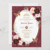 Invitation Quinceañera Burgundy Flush Papillons (Devant)