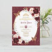 Invitation Quinceañera Burgundy Flush Papillons (Debout devant)