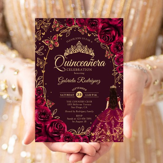 Invitation Quinceanera Burgundy Gold