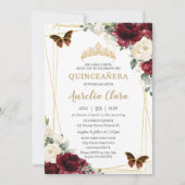 Invitation Quinceañera Burgundy Ivory White Floral Butterfly (Devant)