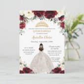 Invitation Quinceañera Burgundy Ivory White Floral Princesse (Debout devant)
