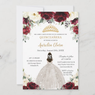 Invitation Quinceañera Burgundy Ivory White Floral Princesse