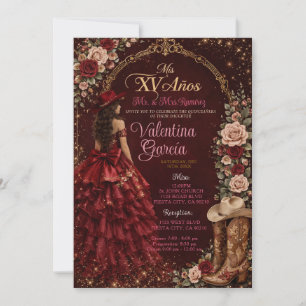 Invitation Quinceañera Burgundy occidentale