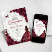 Invitation Quinceanera Burgundy Robe Florale