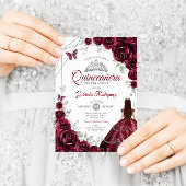 Invitation Quinceanera Burgundy Robe Florale
