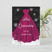 Invitation Quinceanera Burgunky rose flocon de neige Robe d'a (Debout devant)