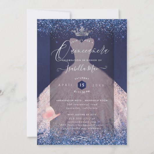 Invitation Quinceanera Butterfly Blush Parties scintillant Go (Dos)