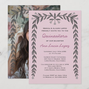 Invitation Quinceañera Cadre Floral Photo personnalisée