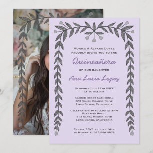 Invitation Quinceañera Cadre Floral Photo personnalisée