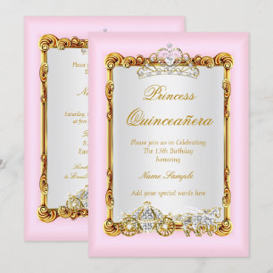 Invitation Quinceañera Carrosse Cheval Rose Or Conte de Fées