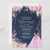 Invitation Quinceanera célébration marine rose bleu afrolatin (Devant)