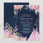 Invitation Quinceanera célébration marine rose bleu afrolatin (Devant / Derrière)