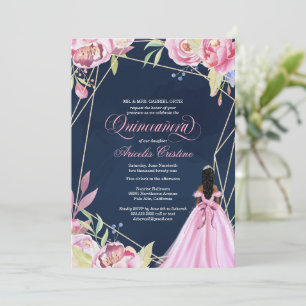 Invitation Quinceanera célébration marine rose bleu afrolatin