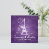 Invitation Quinceañera Celebration Party Paris Purple (Debout devant)